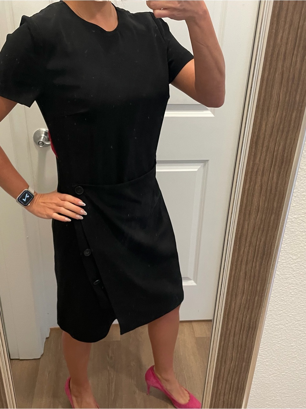 DKNY Black Short-Sleeve Wrap-Style Midi Dress